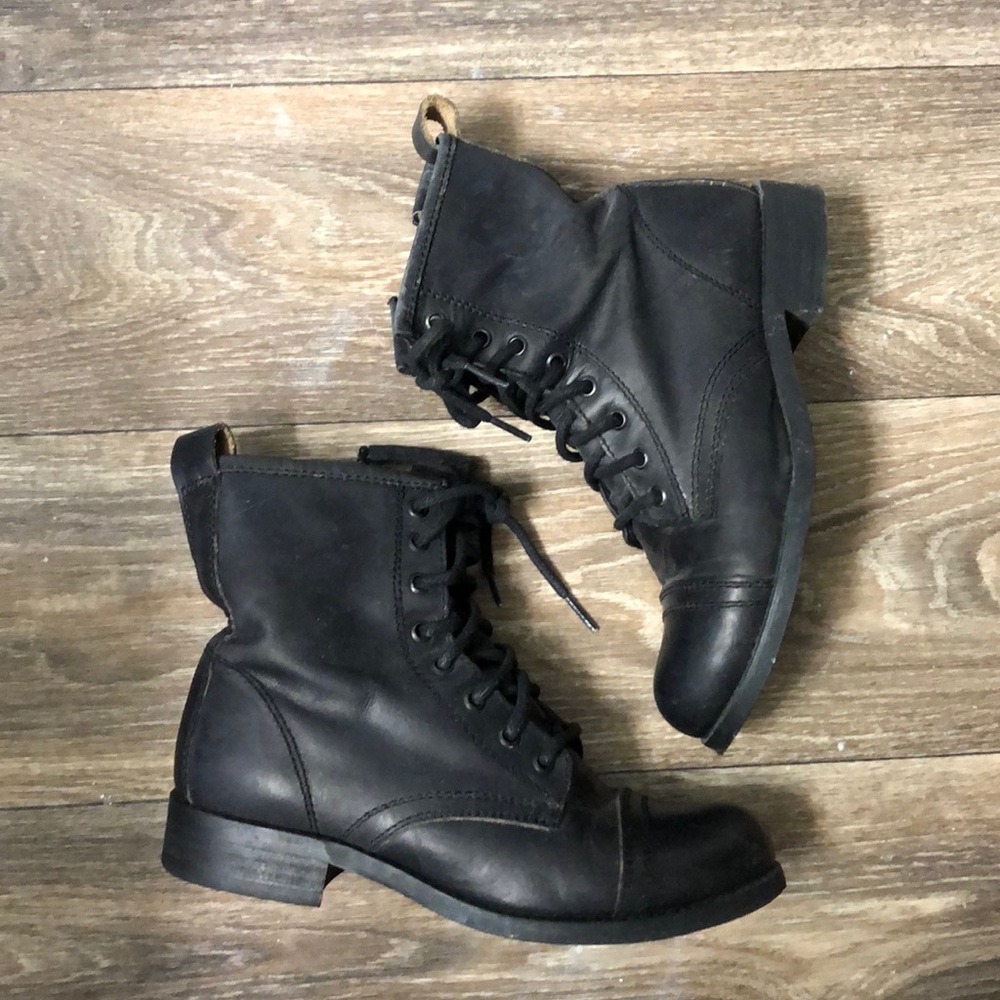 Black leather combat boots